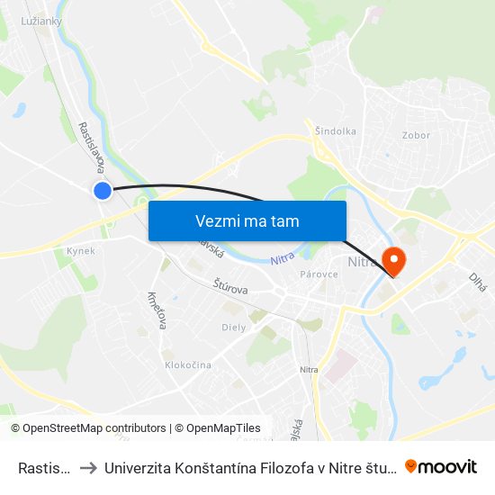 Rastislavova to Univerzita Konštantína Filozofa v Nitre študentský domov UKF Nitra map