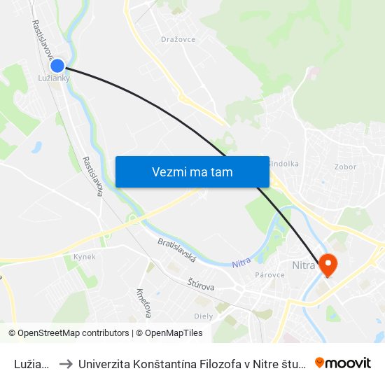 Lužianky Zš to Univerzita Konštantína Filozofa v Nitre študentský domov UKF Nitra map