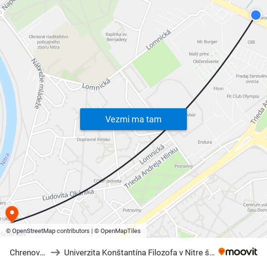 Chrenovská Max to Univerzita Konštantína Filozofa v Nitre študentský domov UKF Nitra map