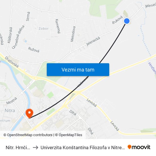 Nitr. Hrnčiarovce Zš to Univerzita Konštantína Filozofa v Nitre študentský domov UKF Nitra map