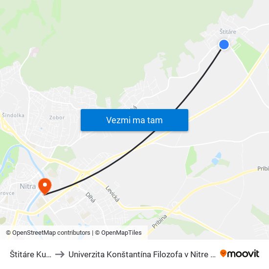 Štitáre Ku Gáborke to Univerzita Konštantína Filozofa v Nitre študentský domov UKF Nitra map