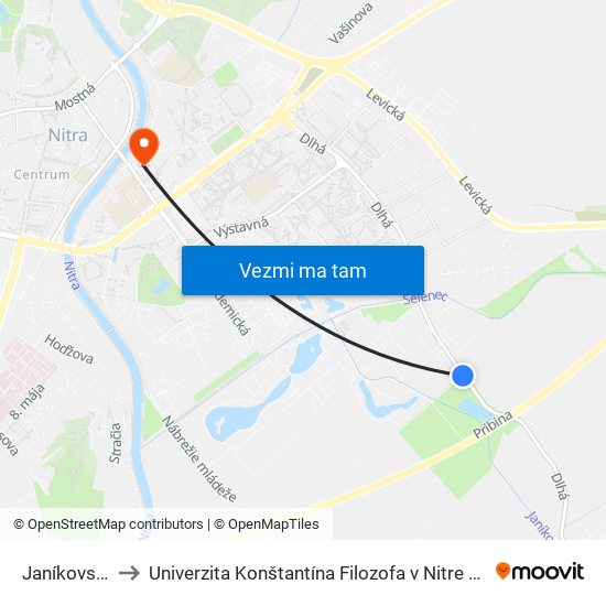 Janíkovská Cesta to Univerzita Konštantína Filozofa v Nitre študentský domov UKF Nitra map