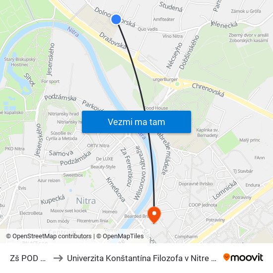 Zš POD Zoborom to Univerzita Konštantína Filozofa v Nitre študentský domov UKF Nitra map