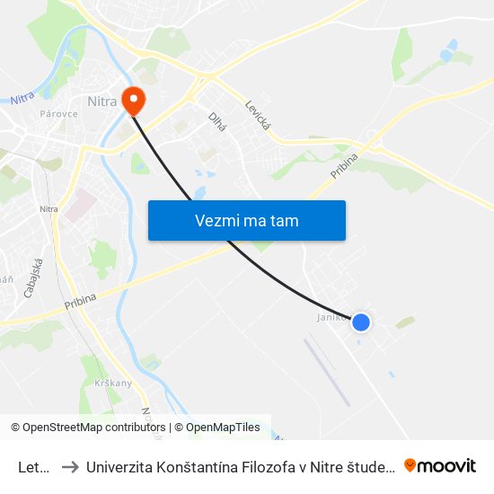 Letecká to Univerzita Konštantína Filozofa v Nitre študentský domov UKF Nitra map