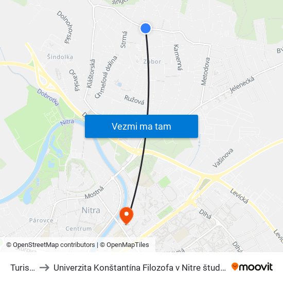 Turistická to Univerzita Konštantína Filozofa v Nitre študentský domov UKF Nitra map