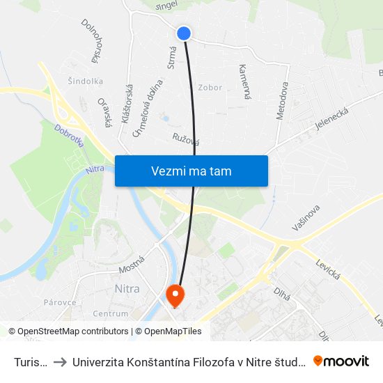 Turistická to Univerzita Konštantína Filozofa v Nitre študentský domov UKF Nitra map