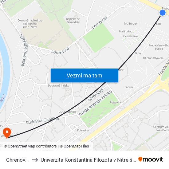 Chrenovská Max to Univerzita Konštantína Filozofa v Nitre študentský domov UKF Nitra map