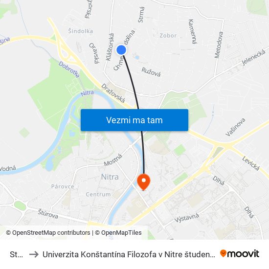 Strmá to Univerzita Konštantína Filozofa v Nitre študentský domov UKF Nitra map