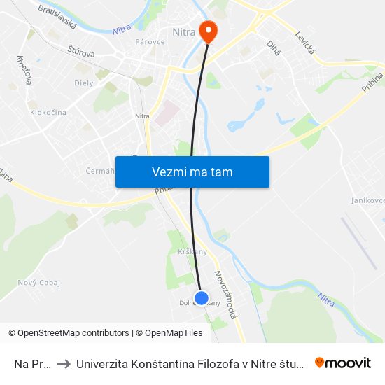 Na Priehon to Univerzita Konštantína Filozofa v Nitre študentský domov UKF Nitra map