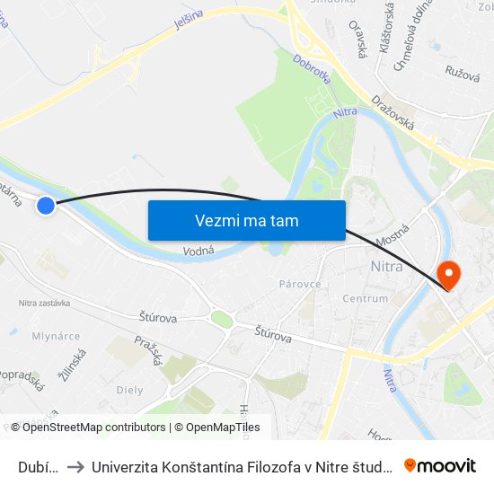 Dubíkova to Univerzita Konštantína Filozofa v Nitre študentský domov UKF Nitra map