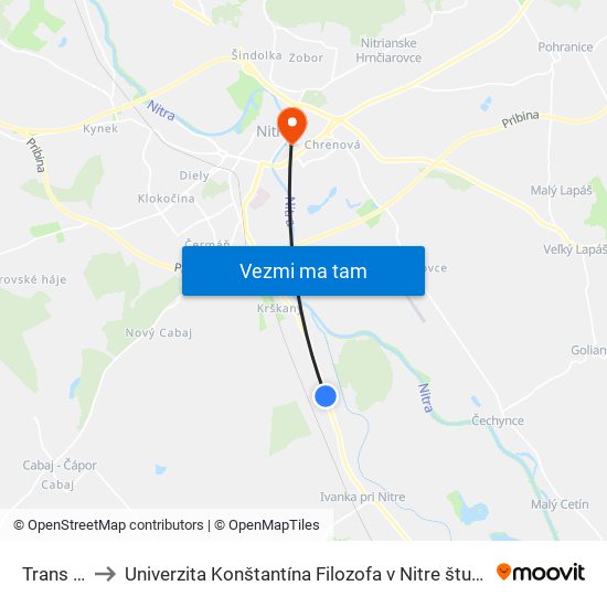 Trans Motel to Univerzita Konštantína Filozofa v Nitre študentský domov UKF Nitra map