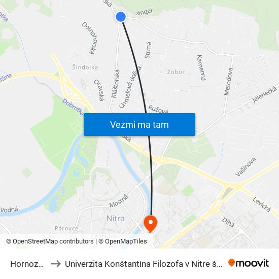 Hornozoborská to Univerzita Konštantína Filozofa v Nitre študentský domov UKF Nitra map