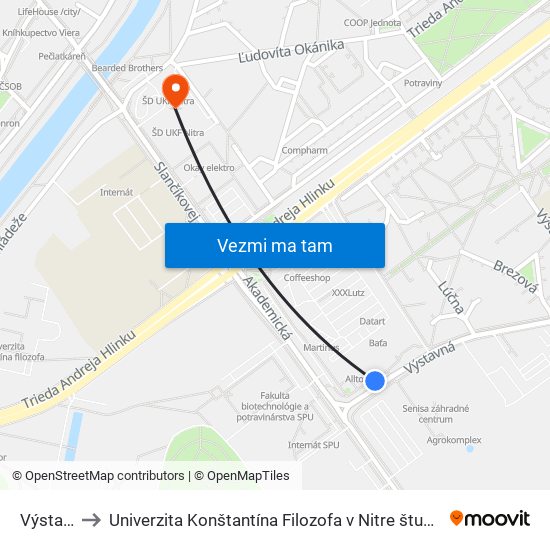 Výstavisko to Univerzita Konštantína Filozofa v Nitre študentský domov UKF Nitra map