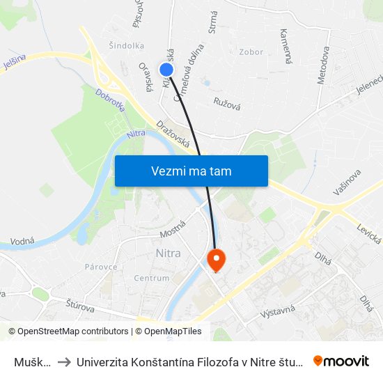 Muškátová to Univerzita Konštantína Filozofa v Nitre študentský domov UKF Nitra map