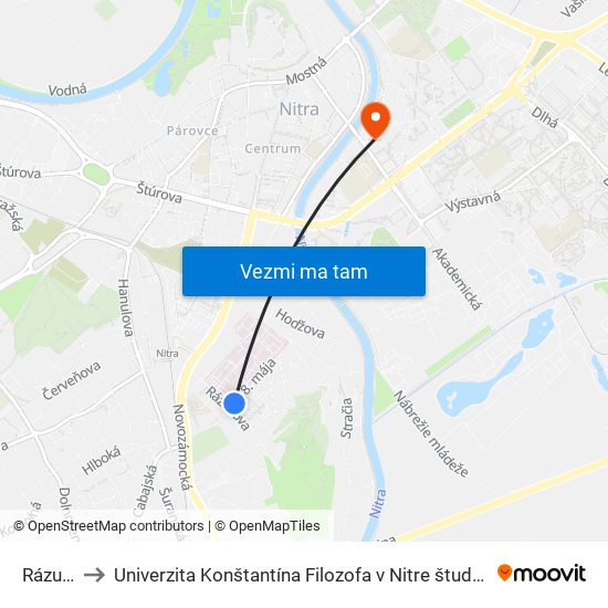 Rázusova to Univerzita Konštantína Filozofa v Nitre študentský domov UKF Nitra map