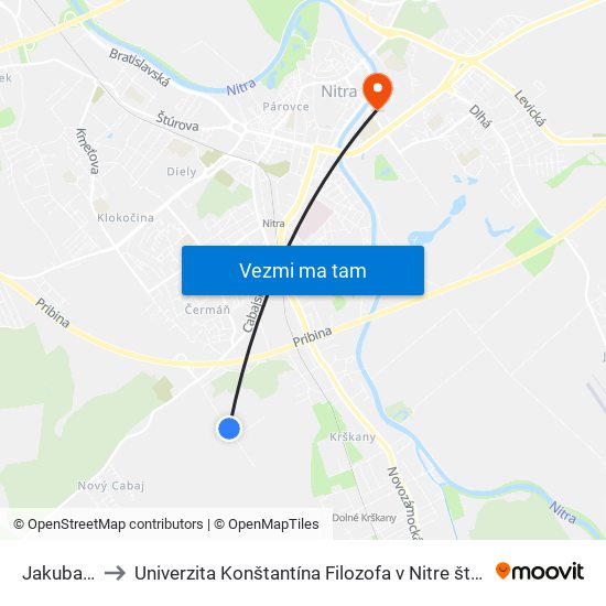 Jakuba Haška to Univerzita Konštantína Filozofa v Nitre študentský domov UKF Nitra map