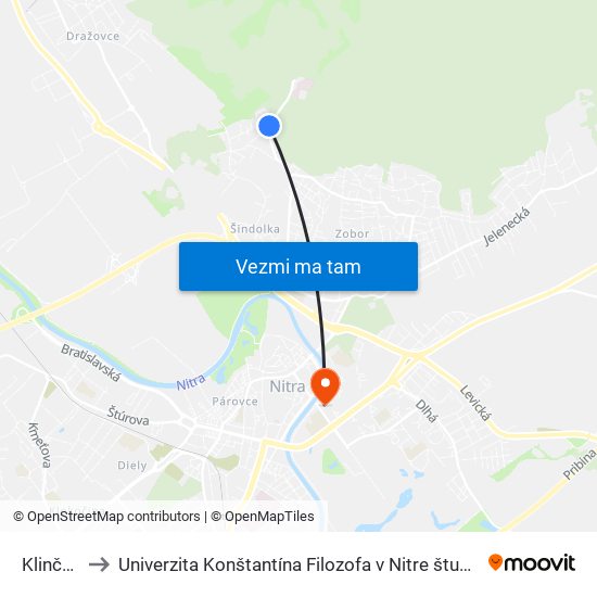 Klinčeková to Univerzita Konštantína Filozofa v Nitre študentský domov UKF Nitra map