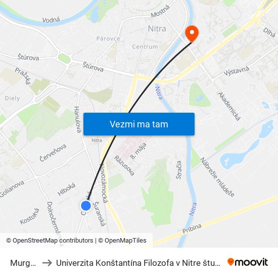 Murgašova to Univerzita Konštantína Filozofa v Nitre študentský domov UKF Nitra map