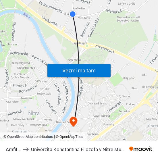 Amfiteáter to Univerzita Konštantína Filozofa v Nitre študentský domov UKF Nitra map