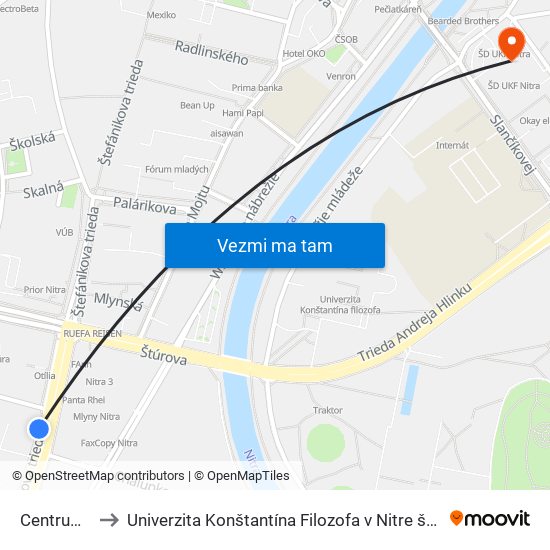 Centrum, Mlyny to Univerzita Konštantína Filozofa v Nitre študentský domov UKF Nitra map