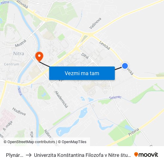 Plynárenská to Univerzita Konštantína Filozofa v Nitre študentský domov UKF Nitra map