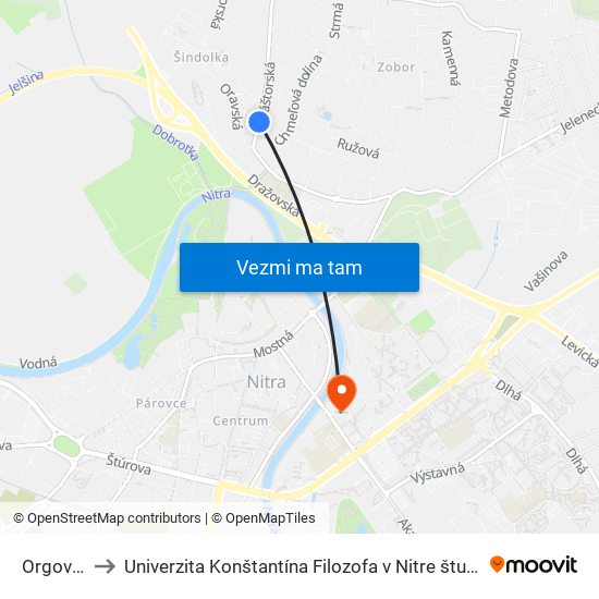 Orgovánová to Univerzita Konštantína Filozofa v Nitre študentský domov UKF Nitra map