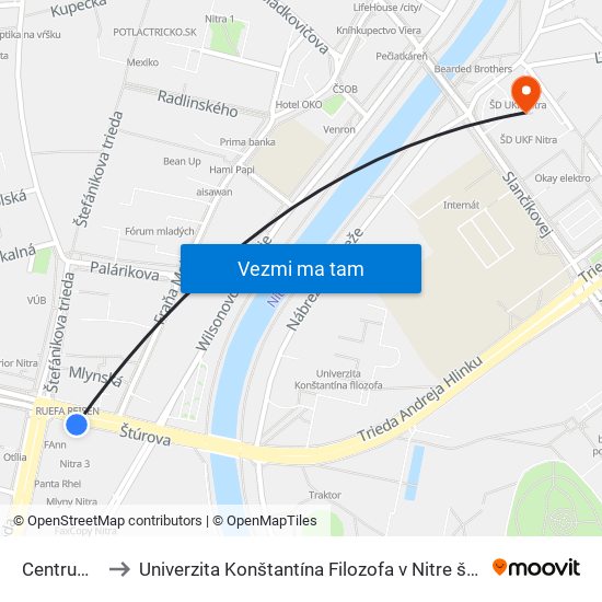 Centrum, Mlyny to Univerzita Konštantína Filozofa v Nitre študentský domov UKF Nitra map