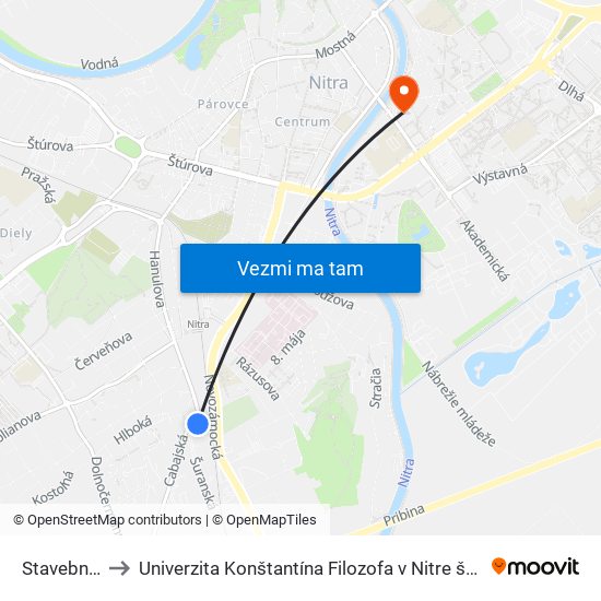 Stavebná Škola to Univerzita Konštantína Filozofa v Nitre študentský domov UKF Nitra map