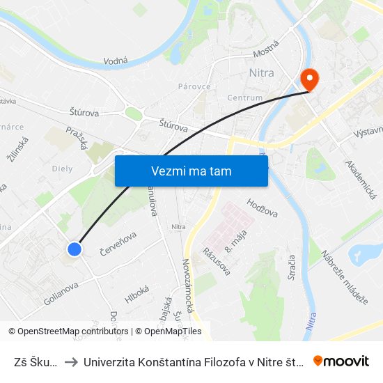 Zš Škultétyho to Univerzita Konštantína Filozofa v Nitre študentský domov UKF Nitra map