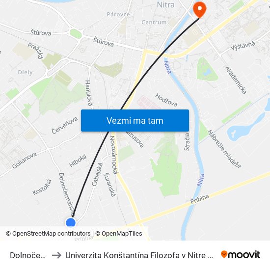 Dolnočermánska to Univerzita Konštantína Filozofa v Nitre študentský domov UKF Nitra map