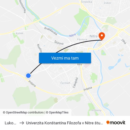 Lukov Dvor to Univerzita Konštantína Filozofa v Nitre študentský domov UKF Nitra map