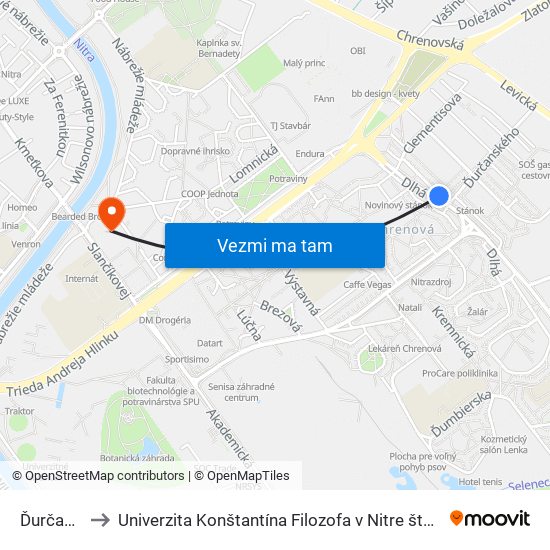 Ďurčanského to Univerzita Konštantína Filozofa v Nitre študentský domov UKF Nitra map