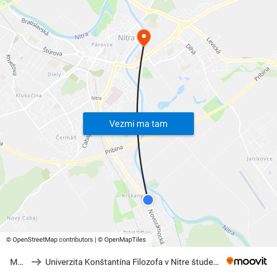 Mevak to Univerzita Konštantína Filozofa v Nitre študentský domov UKF Nitra map