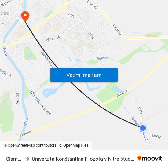 Slamkova to Univerzita Konštantína Filozofa v Nitre študentský domov UKF Nitra map