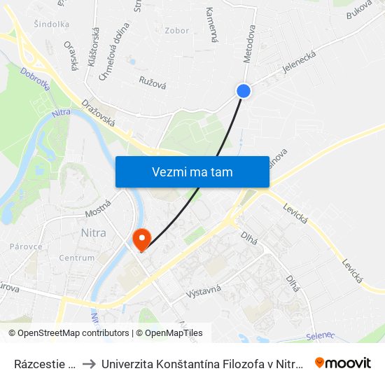 Rázcestie Metodova to Univerzita Konštantína Filozofa v Nitre študentský domov UKF Nitra map