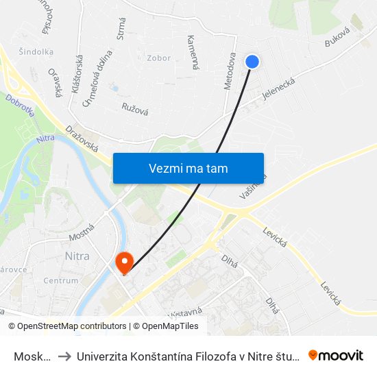 Moskovská to Univerzita Konštantína Filozofa v Nitre študentský domov UKF Nitra map