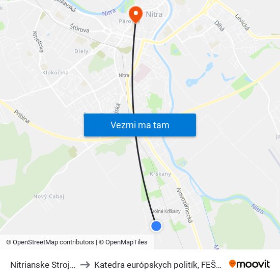 Nitrianske Strojárne to Katedra európskych politík, FEŠRR, SPU map