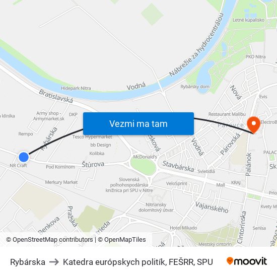 Rybárska to Katedra európskych politík, FEŠRR, SPU map