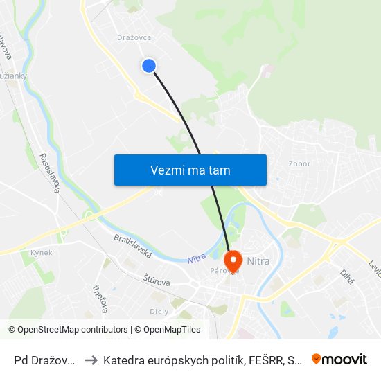 Pd Dražovce to Katedra európskych politík, FEŠRR, SPU map