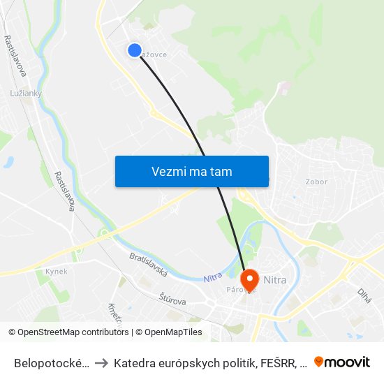 Belopotockého to Katedra európskych politík, FEŠRR, SPU map