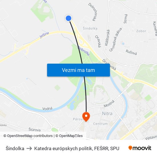 Šindolka to Katedra európskych politík, FEŠRR, SPU map