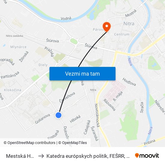 Mestská Hala to Katedra európskych politík, FEŠRR, SPU map