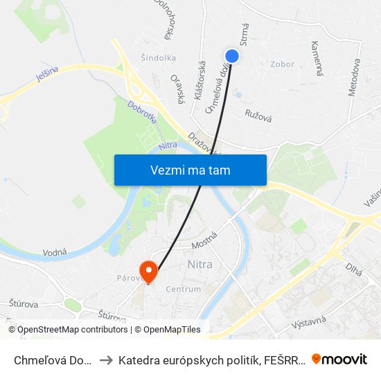 Chmeľová Dolina to Katedra európskych politík, FEŠRR, SPU map