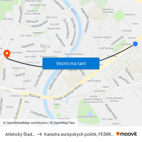 Atletický Štadión to Katedra európskych politík, FEŠRR, SPU map