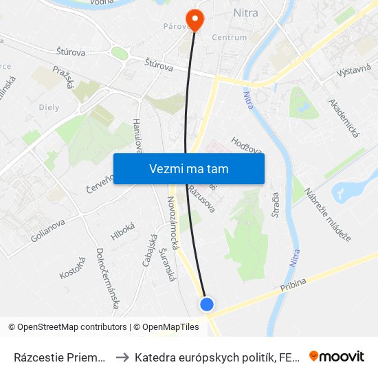 Rázcestie Priemyselná to Katedra európskych politík, FEŠRR, SPU map