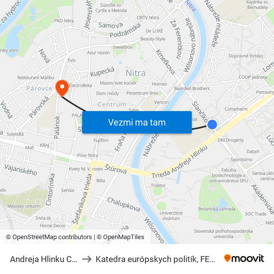 Andreja Hlinku Centro to Katedra európskych politík, FEŠRR, SPU map