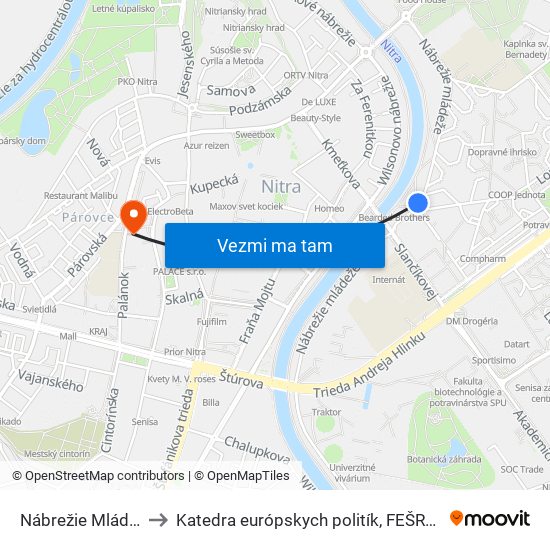 Nábrežie Mládeže to Katedra európskych politík, FEŠRR, SPU map