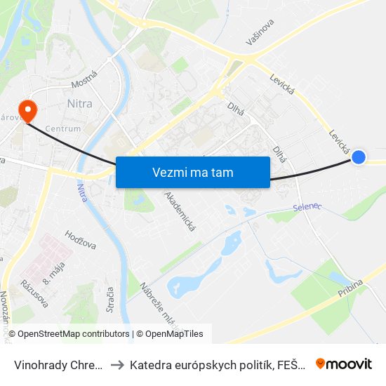 Vinohrady Chrenová to Katedra európskych politík, FEŠRR, SPU map