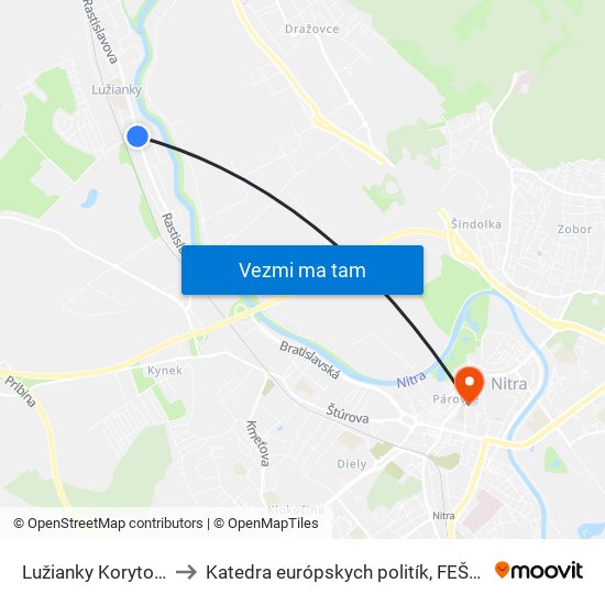 Lužianky Korytovská to Katedra európskych politík, FEŠRR, SPU map