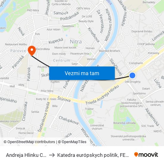 Andreja Hlinku Centro to Katedra európskych politík, FEŠRR, SPU map